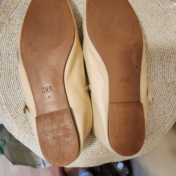 Zara Leather Ballet Flats, Off White, Size 10 Mary Jane style - Picture 5 of 7